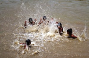 Taking bath for relaxation from heat wave