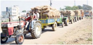 Road blockade using paddy bags