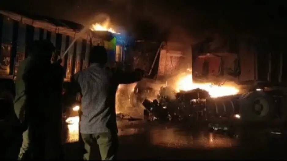 3 Trucks are burning near Jharsuguda RTO